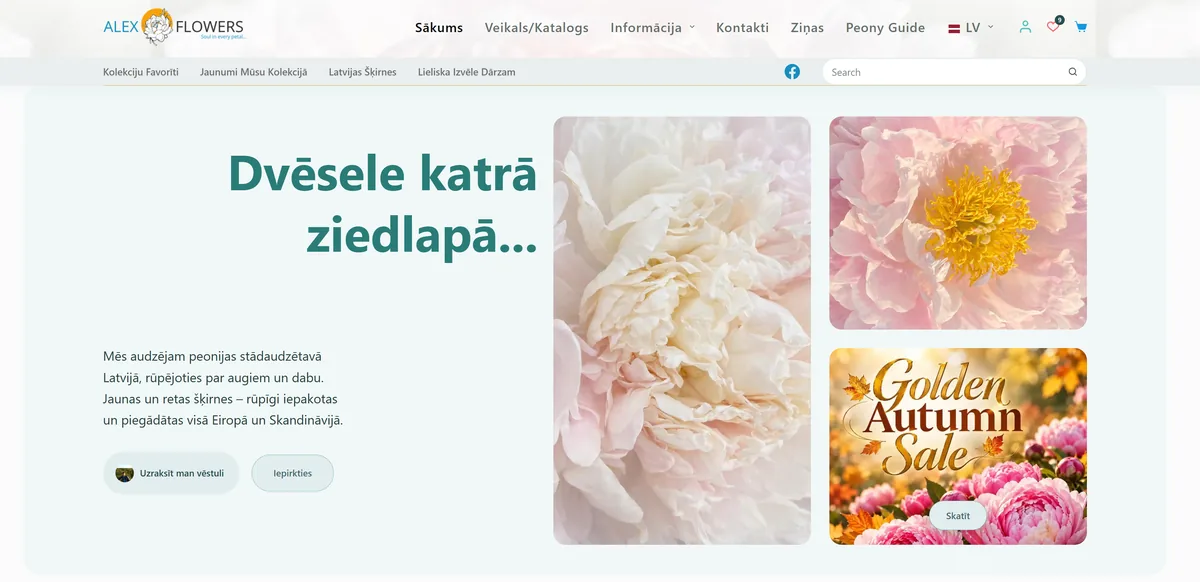 Главная страница интернет-магазина alexflowers.lv